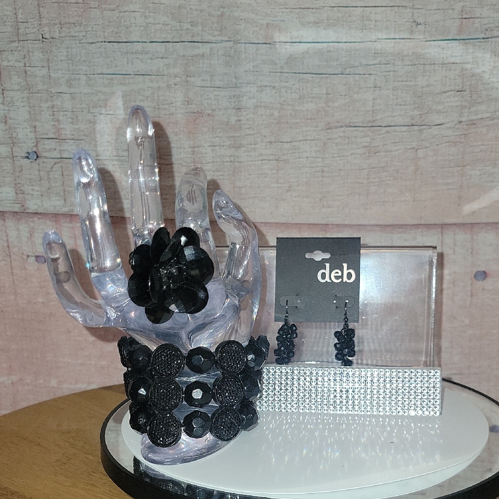 Deb Black Beaded Bracelet and Earring Set